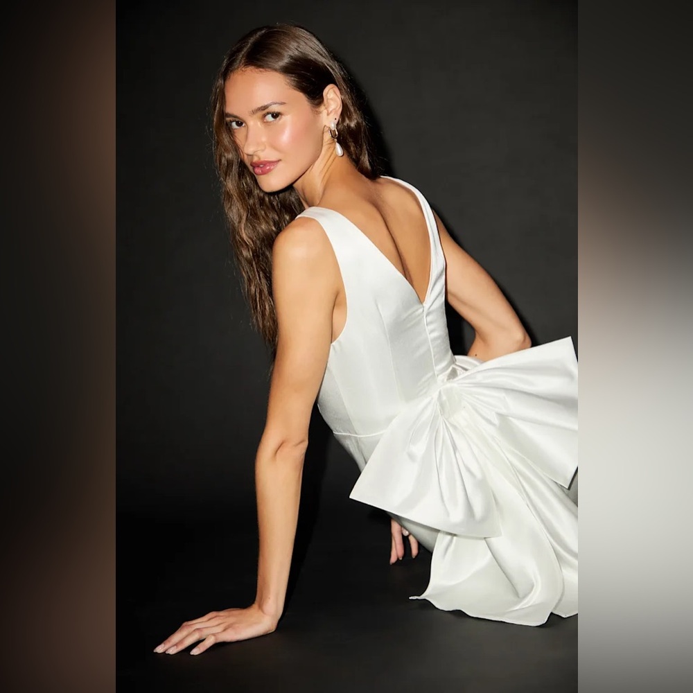 Charming Celebration White Taffeta Bow Mini Dress - Picture 4 of 8
